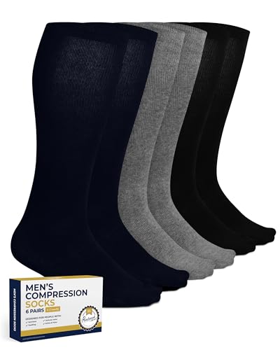 Pembrook Light Compression Socks for Men - 6 Pairs | 8-15 mmHg Compression Socks for Airplane Travel | Circulaton Support Socks for Men | Light Compression Socks Men