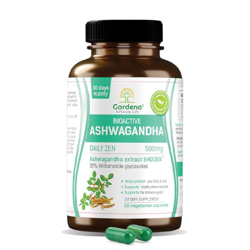 Gardeno Ashwagandha Daily Zen 500mg Capsules with SHODEN Extract -35% Withanolides | Root & Leaf Extract for Wellness & Relaxation | Plant-Based Non-GMO Halal | 60 Veg Capsules