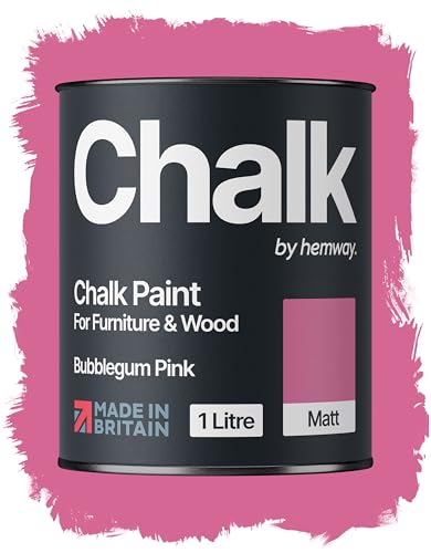 Hemway Chalk Paint Bubblegum Pink Furniture Paint 1L, Matt Finish Shabby Chic, Chalk Furniture & Walls, Quick Dry & 1 Coat