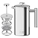 LVJ French Press Kaffeebereiter Edelstahl, 1 Liter, Doppelwandig Isoliert, Kaffeepresse mit Edelstahlfilter, 10,5 x 17,2 x 20,8 cm