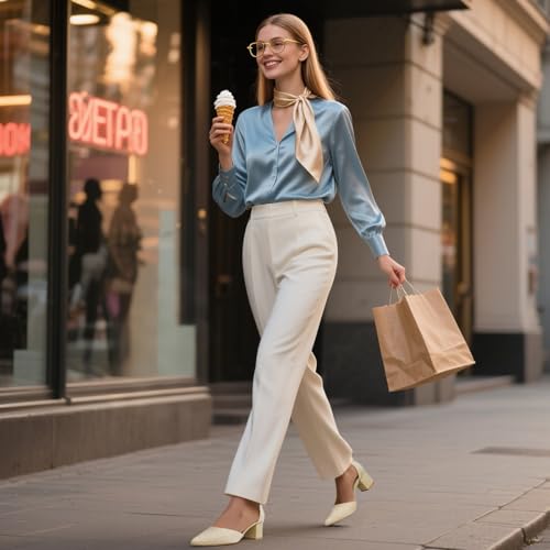 MISSMILLER Women's Low Block Heels Chunky Closed Toe Pump Shoes with Ankle Strap4