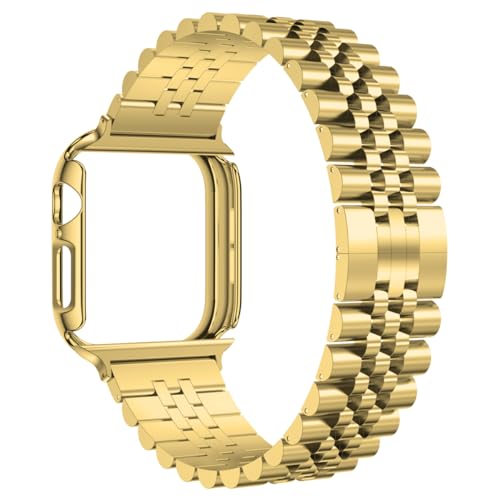 Image of baozai Compatible Apple Watch Bands 46mm 45mm 44mm 42mm 41mm 40mm 38mm, Stainless Steel Band with Screen Protector Case for Apple Watch Series 11 /10 /9 /8 /7 /6 /5 /4 /3 /2 /1 /SE3