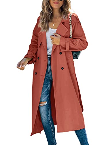 Image of Womens Long Trench Coat Double Breasted Windproof Overcoat With Belt