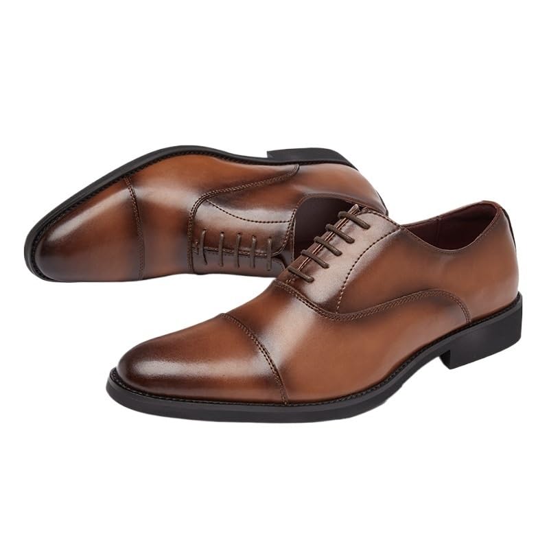 Outdoor Men Oxford Shoes Pu Leather Lace Up Cap Toe Design Non Slip Block Heel Anti-Slip Slip Resistant Office Business