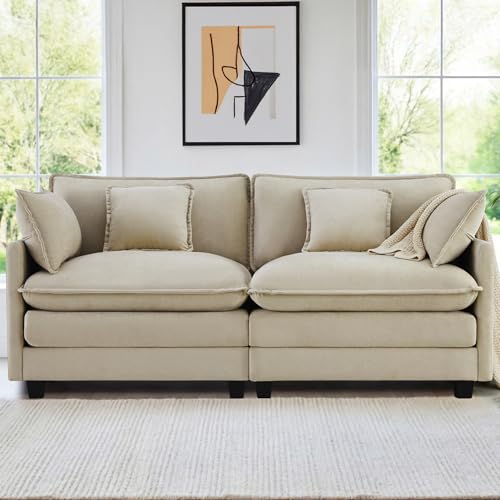 Image of KISLOT 74.4 inch Loveseat Oversized Modular Sectional Sofa with 4 Pillows, Sand | Cloud Couch, Dual Cushions, Deep Seats,Living Room