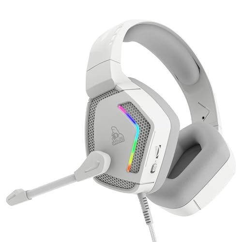 TAG Gamerz Victor RGB White Over-Ear Gaming Headphone Headset | Soft Ear Cups | 50mm Driver| 3.5mm Audio | 7 Color Breathing RGB with USB | 2m Braided Cable | Adjustable Mic for Calling | Mute Button