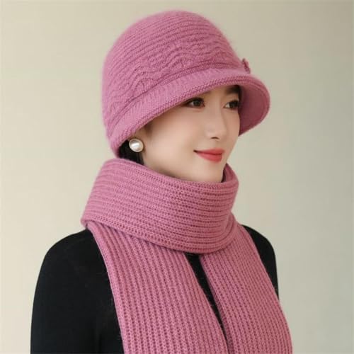 Set de gorro bufanda y guantes de invierno de lana para mujer violeta 8