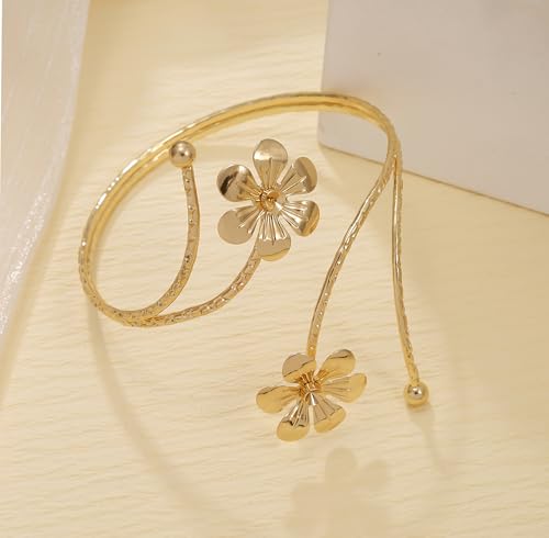 BOMAIL 3Pcs Gold Arm Cuff Bracelets for Women Open Adjustable Upper Arm Bangle Adjustable Coil Swirl Armlet Armband Set Minimalist Upper Arm Cuff Jewelry for Women3