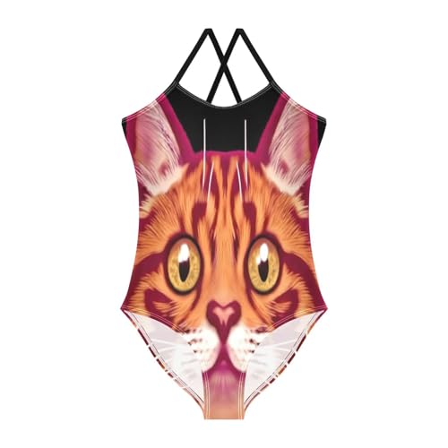 Girls Swimming Suits 3-10 Y Beach Bathing Suit, Cat Looking Camera Eyed Funny