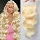 QTHAIR 18A Grade #613 Russian Blonde Body Wave HD Lace Frontal Closure 18inch 4x4 Lace Closure for Body Wave Bundles Human Hair #613 Honey Blonde Color Transparent Lace Swiss Lace