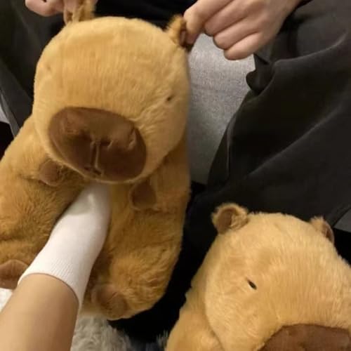 Cute Capybara Slippers, with One Random Key Chain Capybara Gift for Women Girls Kids, Fuzzy Warm Non Slip Winer Shoes Faux Fur Plush Cozy Indoor House Sandals Soft Cloud Slides Bedroom Funny Slippers4