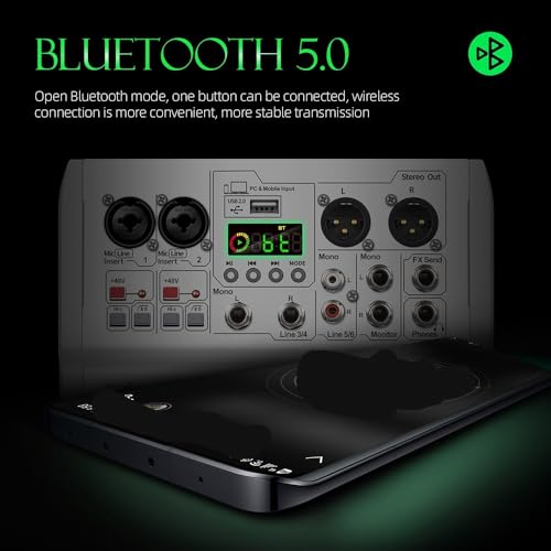 Table de mixage avec alimentation fantôme 48 V et Bluetooth sans fil