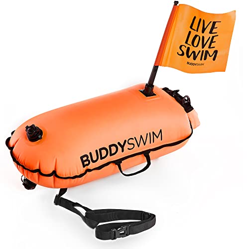 BUDDYSWIM Boya de Natación en Aguas Abiertas 28 L con Bolsa Estanca Interior 100% Impermeable y Bandera Extraíble Visibilidad Extra. Drybag de Seguridad Resistente, Ligera y Fácil de Plegar