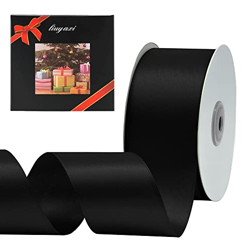 Image of Solid Color Double Faced Black Satin Ribbon 2 inch X 25 Yards, Ribbons Perfect for Crafts, Wedding Decor, Bow Making, Sewing, Gift Package Wrapping and More