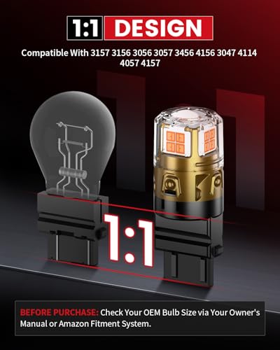 LASFIT 3157 LED Turn Signal Bulbs, Upgraded Amber Yellow 3156 3057 4157 4057 LED Fit for Tacoma Ram, Replacement Bulbs with Projector Rear Blinker Lights (Need Resistor), 2pcs - Image 6