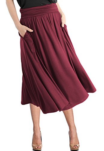 TRENDY UNITED Women's Rayon Spandex High Waist Shirring Flared Pocket Skirt (S0030-BGD, L)