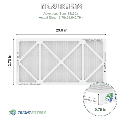 TRIGHTFILTERS 14x30x1 Air Filter 4 Pack, MERV 8 Pleated Dust Defense Air Filters Replacement Air Conditioner HVAC AC Furnace Filter, Durable and Lightweight