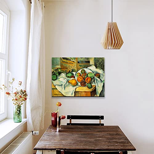 Cezanne Art Prints - Still Life With Napkin And Fruiton A Table Painting Impressionism Canvas Wall Art - Vintage Fruit Oil Painting Poster For Home Office Unframed (Still Life With Napkin,12X16Inches/30X40Cm) #TOP3