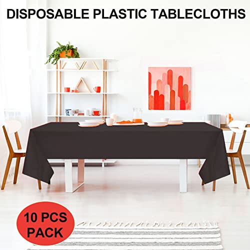 10 Pack Black Plastic Tablecloths For Rectangle Tables, 54 X108 Inch Plastic Table Cloths For Parties Disposable For Birthday & Weddings, Table Cover For Festival Party (Black) #TOP1