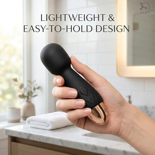 Image of KLEN Women Body Massager Machine for Personal Stress Relief Portable Electric Mini Handheld Waterproof Rechargeable Vibration Device with Soft Silicone Head for Daily Wellness Relaxation (Black)