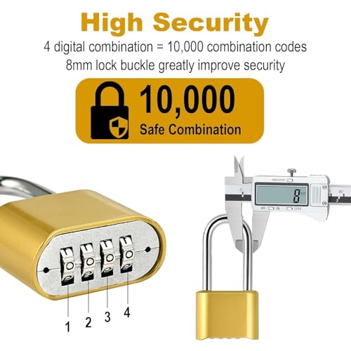 Image of Heavy Duty 4-Digit Combination Brass Padlock | Hardened Steel Shackle Weatherproof Security Lock | Sun & Water Resistant Lock for Gates, Locker, Shed & Storage (Gold)
