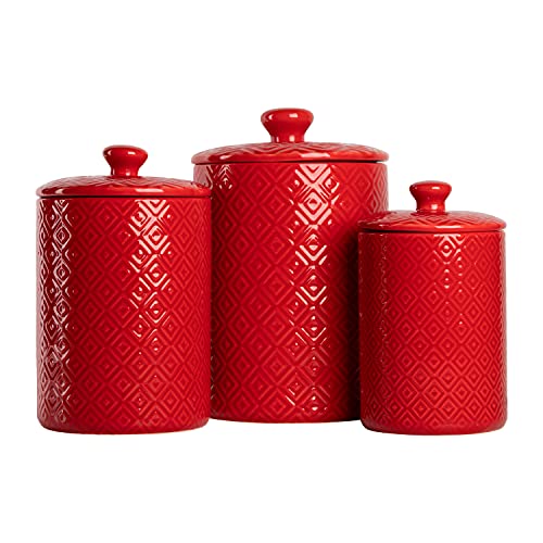Image of 10 Strawberry Street CAN RED Diamond Kitchen Canister Set, Set of 3, Model:CAN-DIAMOND-RED-SET