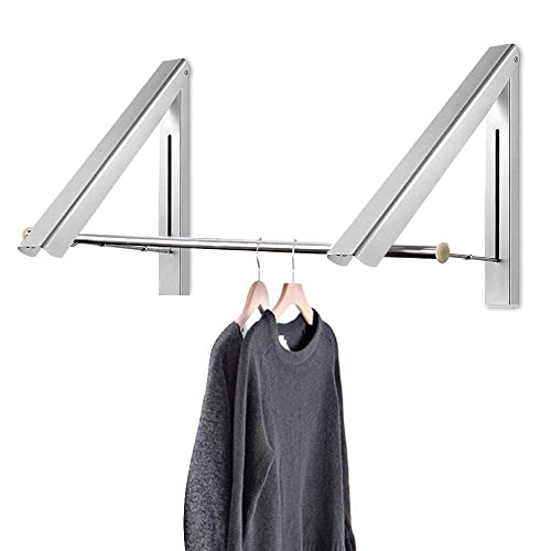 Curious Fish Retráctil Oculto Aluminio Plegable Montado Colgador Ropa Estante Colgarse Abrigo Camisa Pantalones Ahorro Espacio Almacenamiento Secador Lavandería Baño Dormitorio Armario Balcón Cover