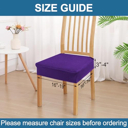 Image of Smiry Waterproof Seat Covers for Dining Room Chairs, No Rear Covers | Stretch Jacquard Removable Washable Chair Seat Slipcovers Protector, Set of 4, Violet