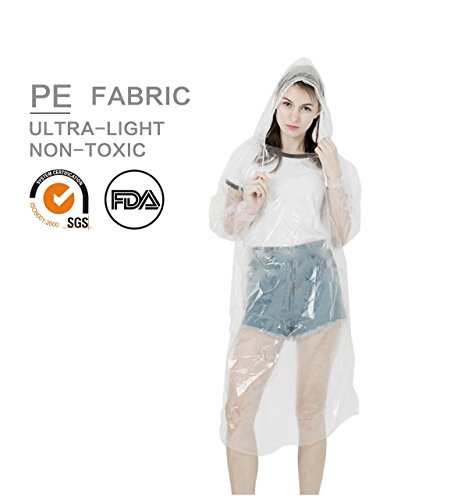 LEBEXY Einweg Regenponcho mit Kapuze Transparent 5 Stück