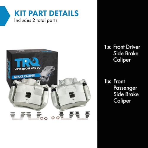 Image of TRQ Front Driver and Passenger Side Brake Caliper Set Caliper Brackets Compatible with 05-07 Chevrolet Cobalt with Rear Disc Brakes 08 Cobalt with Rear Disc Brakes with Single Piston Front Calipers