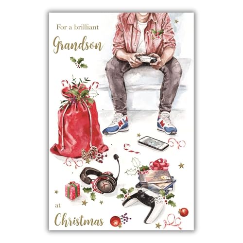 ICG Brilliant Enkelsohn Weihnachtskarte Grußkarten – Junge Gaming und Geschenke mit einer geprägten Folienoberfläche