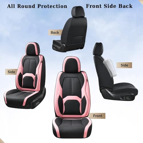 Image of Coverado Seat Covers, Car Seat Covers Front Seats, Nappa Leather Seat Covers for Cars, Waterproof Car Seat Protector with Lumbar Support, Front Seat Covers Universal Fit for Most Cars (Black&Pink)
