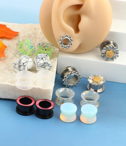 TIANCI FBYJS 8 Pairs Stainless Steel Ear Gauges Tunnels Plugs Flesh Expander Earring Silicone Glass Piercing Strecher Set for Women Men 2G-5/8 G 8mm