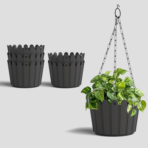 Image of YUCCABE ITALIA SHERA Hanging Fence 8 INCH Planter Pot Plastic Flower Hanging Pots for Home Decoration Sutiable for Indoor and Outdoor (Grey, Pack of 6)
