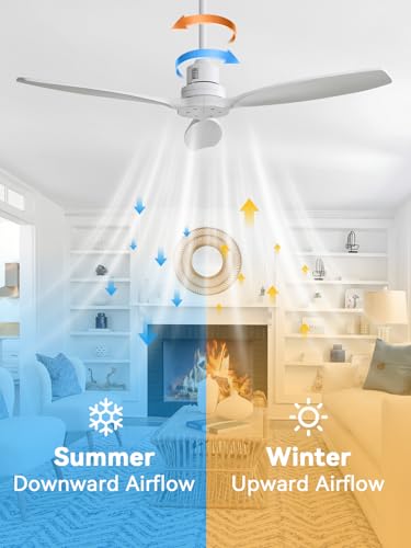 Image of Sofucor Ceiling Fan without Lights, 52 Inch Low Profile Flush Mount Mordern Wood Ceiling Fan with Remote for Indoor Farmhouse Bedroom Living Room Outdoor Patio Porch, Reversible DC Motor