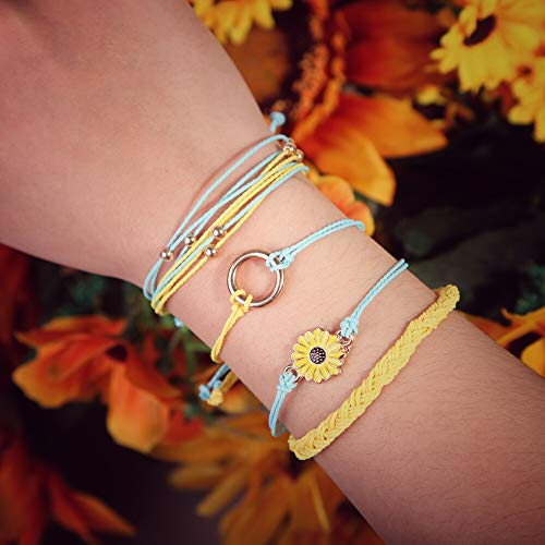 Image of Stackable Sunflower String Bracelets Cute Boho Braided Summer Beach Jewelry