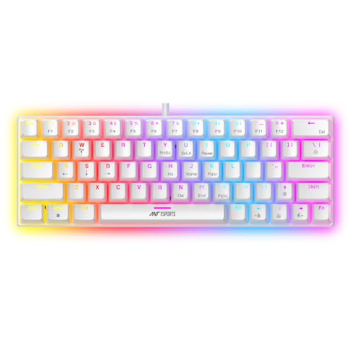Image of Ant Esports MK1200 Mini 60% Wired Mechanical Gaming Keyboard - Red Switch, Rainbow Backlit, 61 Keys, Anti-Ghosting, USB, Compact TKL - Compatible with Windows, macOS, PS5, Xbox, Laptop & PC (White)