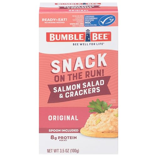 Image of Bumble Bee Snack On The Run! Salmon Salad Kit | Ready to Eat Easy-Open Canned Salmon Salad with Crackers Snack Pack, 8g Protein per Box, Wild Caught MSC Certified Seafood