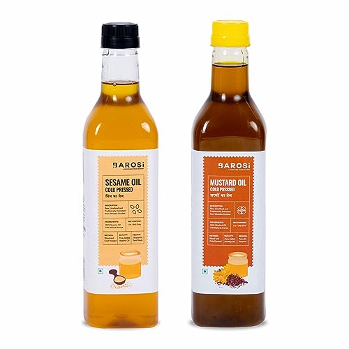 Image of Barosi Kachi Ghani Mustard Oil 2 Litre (1 Litre * 2 Pack) | Pure & Natural Cold Pressed Mustard Oil (Sarso Tel) | Traditionally Extracted from Wooden Crusher | Pet Bottle