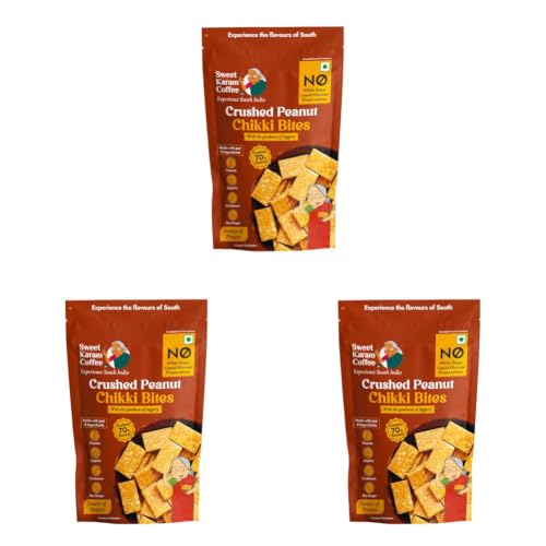 Image of Sweet Karam Coffee Crushed Peanut Chikki Bites - 150g | No White Sugar or Preservatives | Jaggery Sweetened | Protein & Fiber Rich Gajak | Healthy Indian mithai Snack (Pack of 3)