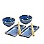 Set Vaisselle Sushi Japonais 2 Assiettes + 2 Bols + Baguettes - Bleu Marine - Design Traditionnel émaillé