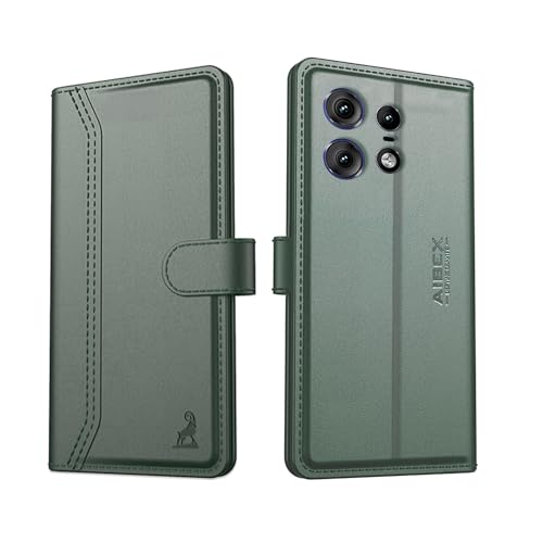 Image of AIBEX Compatible for Motorola Edge 50 Pro 5G Flip Cover Leather Finish with Magnatic Closure | Inside TPU with Card Pockets | Wallet Stand | Complete Protection Flip Case -Green