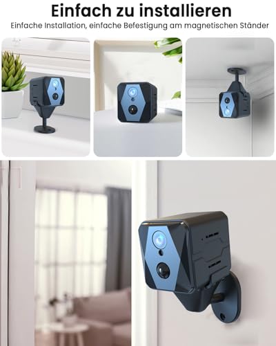 aidowocam Mini Kamera 4K Kamera Überwachung Innen mit 64G SD WLAN Überwachungskamera Innen,WiFi Camera Live Übertragung Handy APP Für Lange Standby Akku Kamera,Bewegungsmelder Nachtsicht