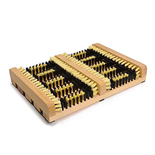 BARGAIN4ALL Rascador de madera para botas con cepillo – Limpiador de zapatos al aire libre – Alfombras de jardín cocina patio – Elimina toda la suciedad, nieve, barro y arena – Cepillo extra ancho