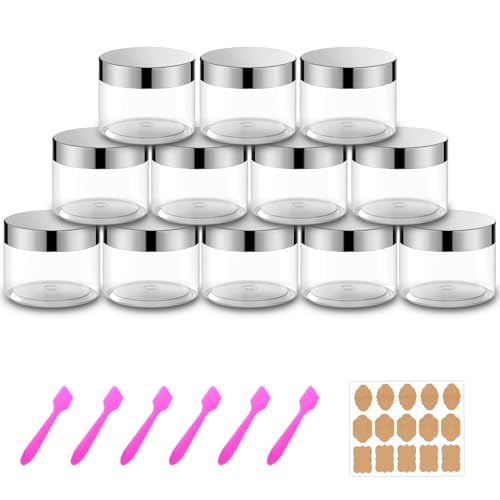 Amorix Refillable 12 Pack 6 oz Plastic Cosmetic Containers With Silver Lids