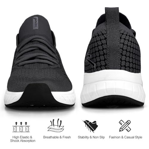 Image of Mens Slip on Lightweight Walking Shoes Non Slip Breathable Running Shoes Comfort Tennis Workout Gym Sneakers with Shoelace
