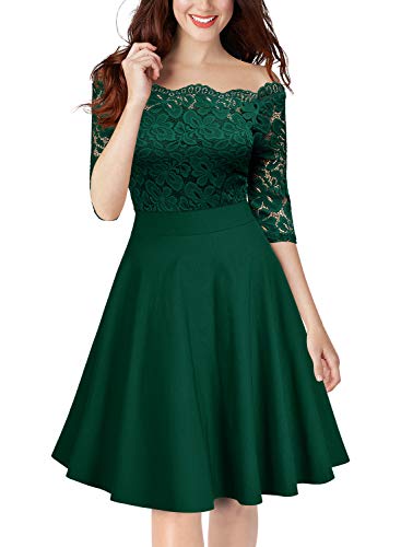 MISSMAY Women's Vintage Floral Lace Half Sleeve Boat Neck Cocktail Formal Swing Dress