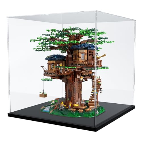 Image of Choowin Large Acrylic Display Case for Lego Ideas Tree House 21318 & Piano 21323 - Thickened Clear Acrylic Display Box for Collectibles - Dustproof, Assemble, Black Base