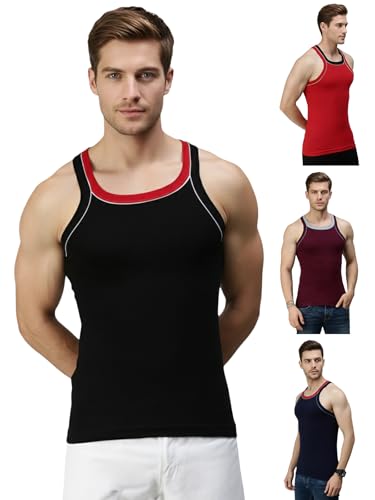 Image of Lux Cozi Men's Gym Vest | 100% Pure Cotton Rib Fabric | U Neck Sleeveless Innerwear | Ultra Soft Hand Feel | Extremely Stretch Fit | Seamless Comfortable Color May Vary (Pack of 4)