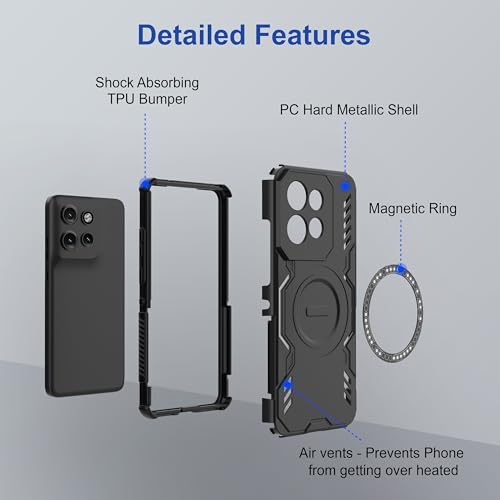 Image of Zapcase Back Case Cover for Motorola Edge 50 Neo 5G | Magnetic Case with Built-in Metal Ring | Supports MagSafe Charger, Wallet & Car Mount | Shockproof Hybrid PC + TPU | Black